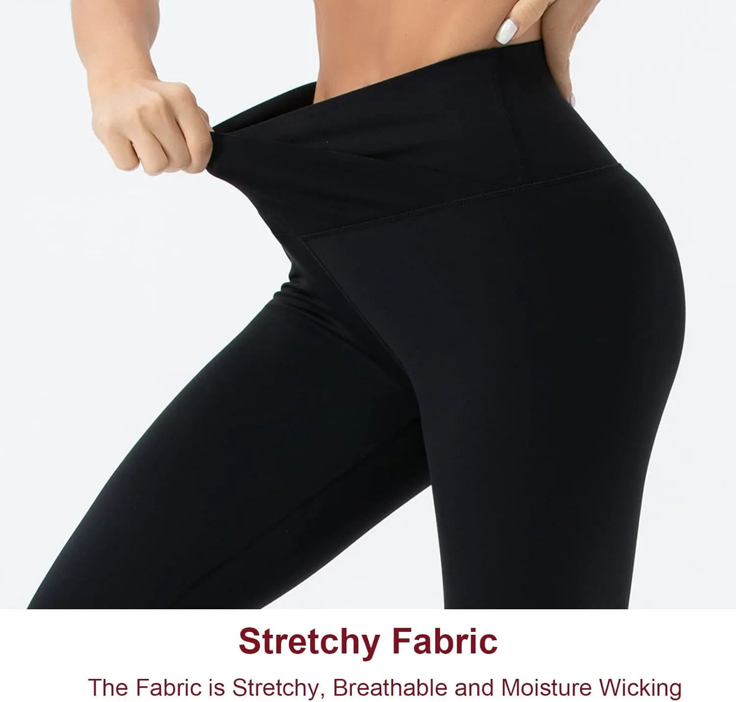 Women's V Cross Waist Yoga Capris Leggings High Waisted Tummy Control Workout Running Pants