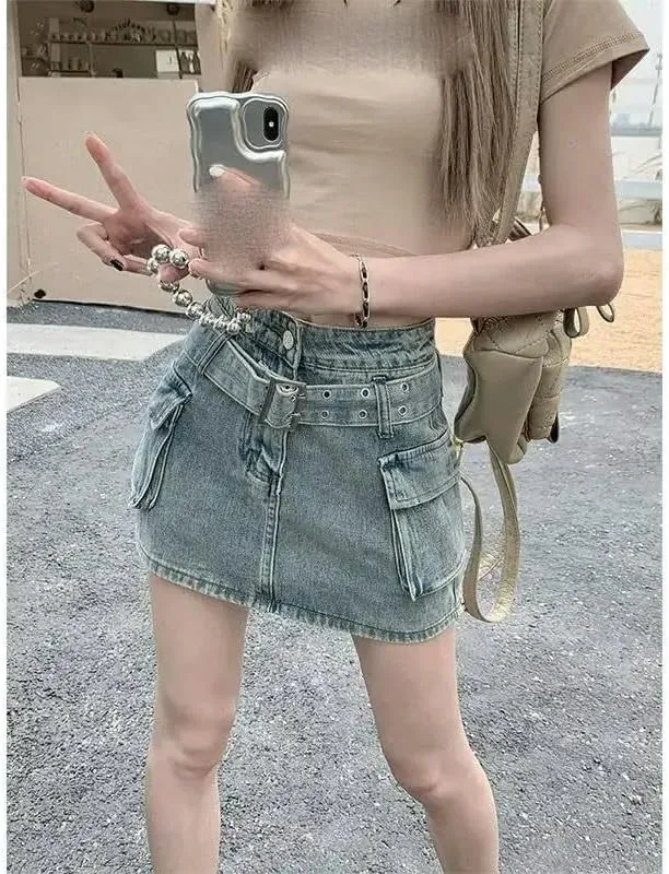 Women's Vintage High-Waisted Slimming Denim Skirt with Inner Lining A-Line Shorts Summer