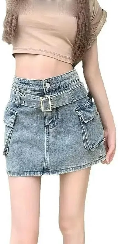 Women's Vintage High-Waisted Slimming Denim Skirt with Inner Lining A-Line Shorts Summer