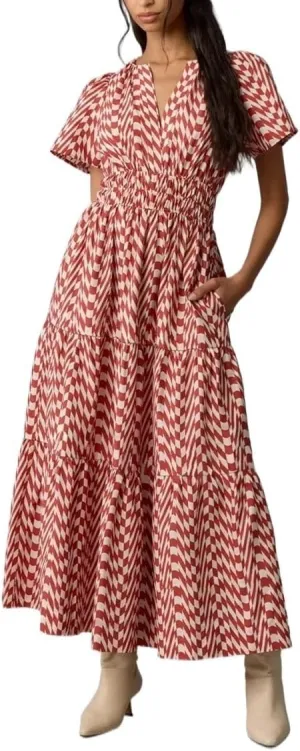 Women's Waist Cinching Retro Printed Dress, Fashionable Bohemian Long Skirt
