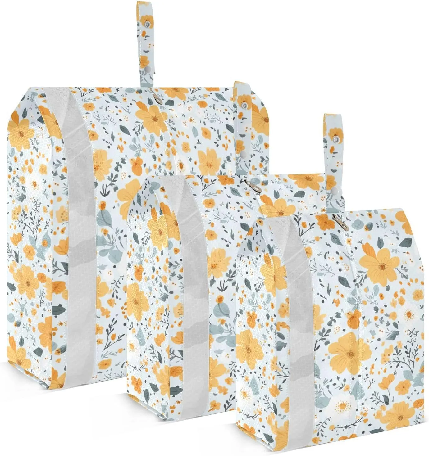 Yellow Flowers Leaves Packing Cubes for Travel 3 Set Compression Packing Bags Luggage Organizers for Luggage