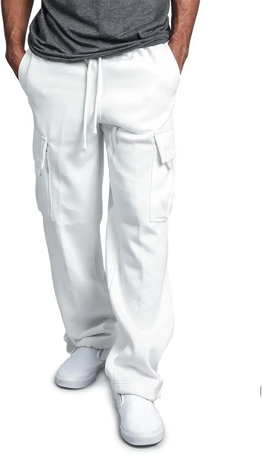 Ymosrh Mens Pants Relaxed Fit Overalls Drawstring Multi Pocket Casual Pants Hiking Cotton Twill Combat Pants Stretch