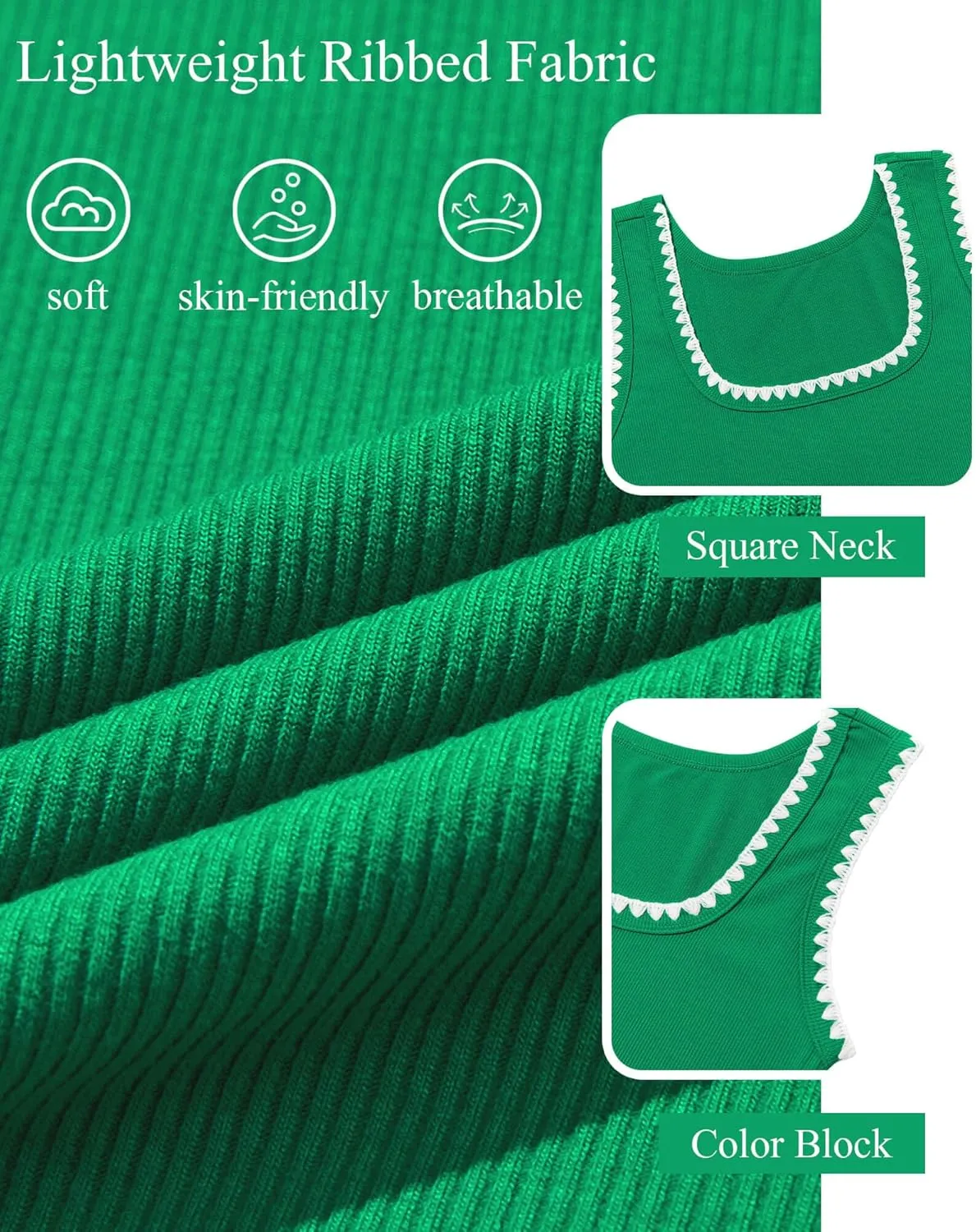 Yousify Womens Square Neck Tank Tops 2025 Summer Sleeveless Shirts Casual Slim Fitted Color Block Ribbed Tanks