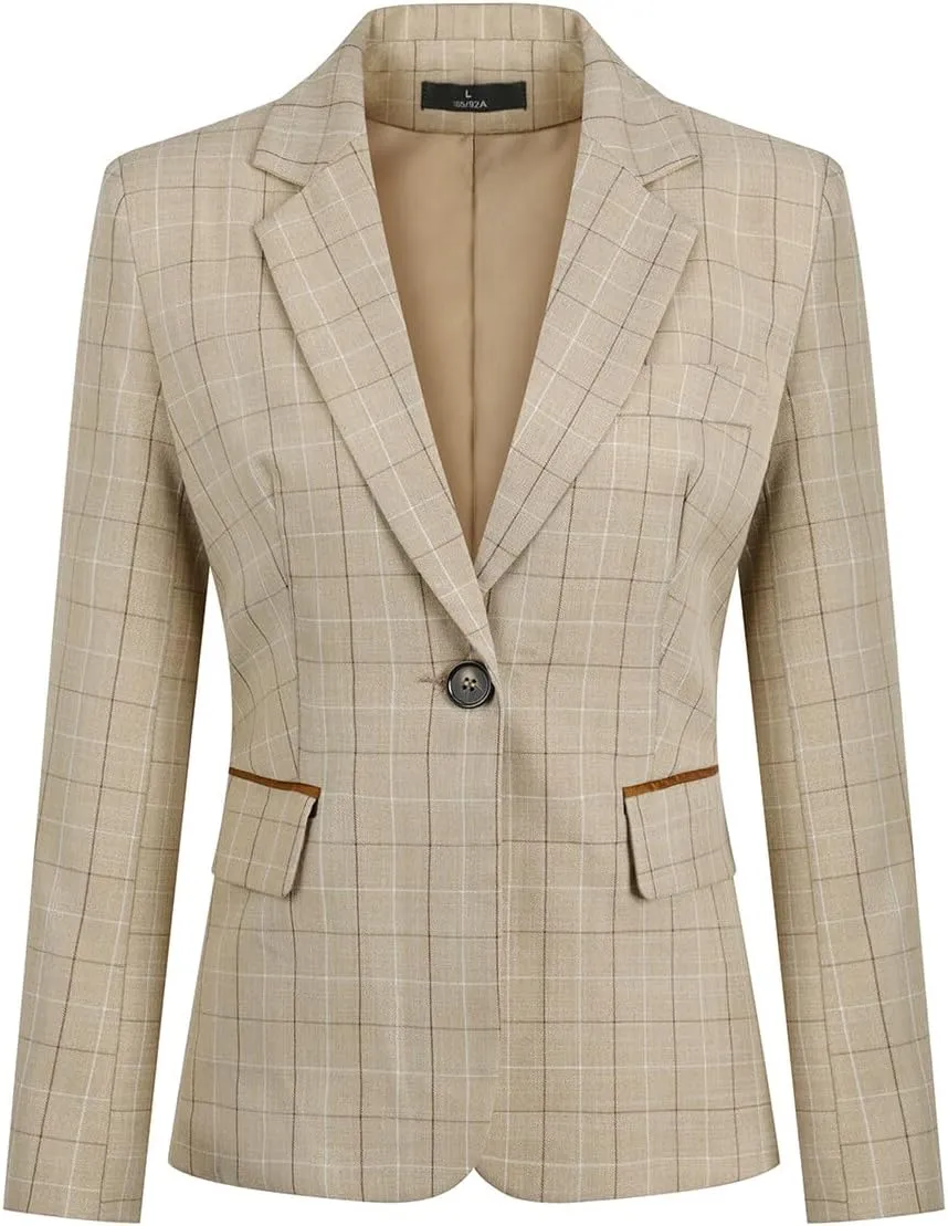 YYNUDA Women's Business Plaid Suit Set Lady 2 Piece 1 Button Office Blazer Jacket and Pants for Work