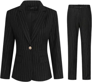 YYNUDA Women's Business Striped Suit Set 2 Piece Office Work Business Suits Blazer and Pant