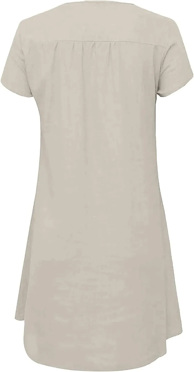 ZYXTIM Womens Summer Dresses Cut Out V Neck Short Sleeve Loose T Shirts Dresses Plus Size Plain Holiday Vacation Dresses