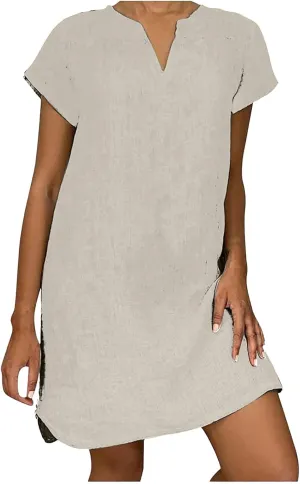 ZYXTIM Womens Summer Dresses Cut Out V Neck Short Sleeve Loose T Shirts Dresses Plus Size Plain Holiday Vacation Dresses